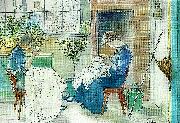Carl Larsson syende jantor-flickor som sy vid fonstret china oil painting artist
